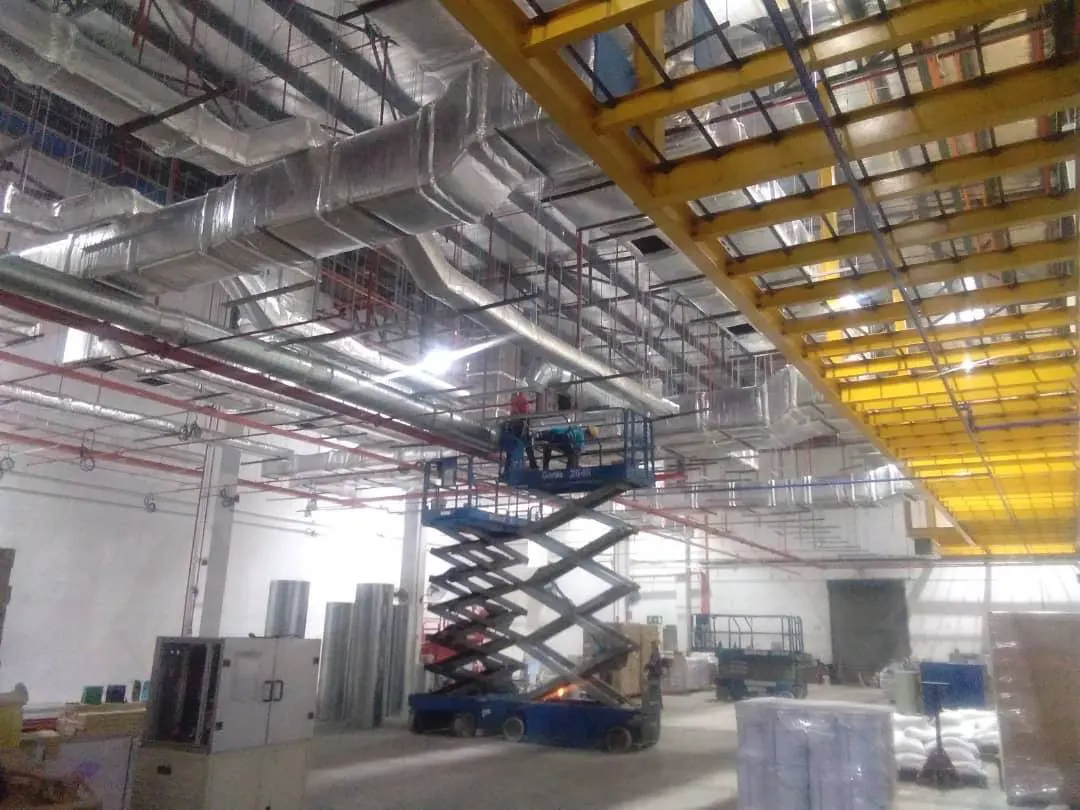 M&E ductwork installation in a factory
