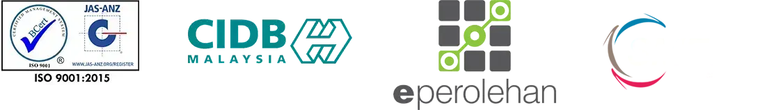 ISO 9001:2015 JAS-ANZ, CIDB Malaysia, ePerolehan and membership logos